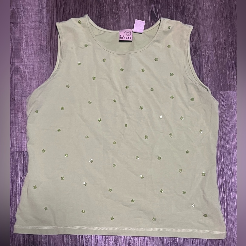 Y2K Whimsical Green Sleeveless Blouse with Floral bead Accents